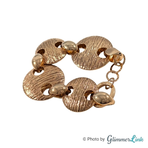 Gold Plated Sterling Silver Textured Puffy Circles Modernist Statement Bracelet - Picture 5 of 10